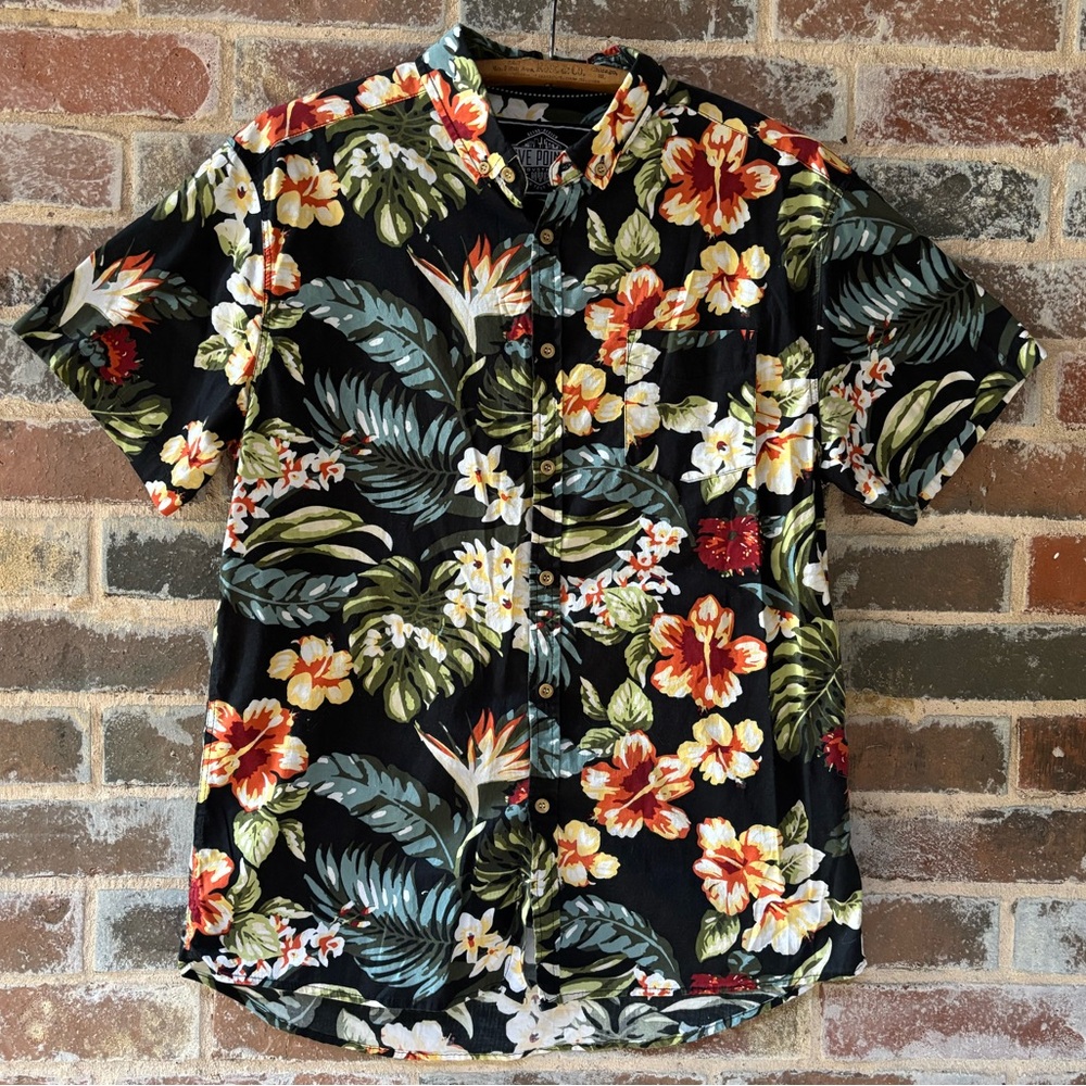 Five Points Black Tropical Floral Hawaiian Short-Sleeve Shirt